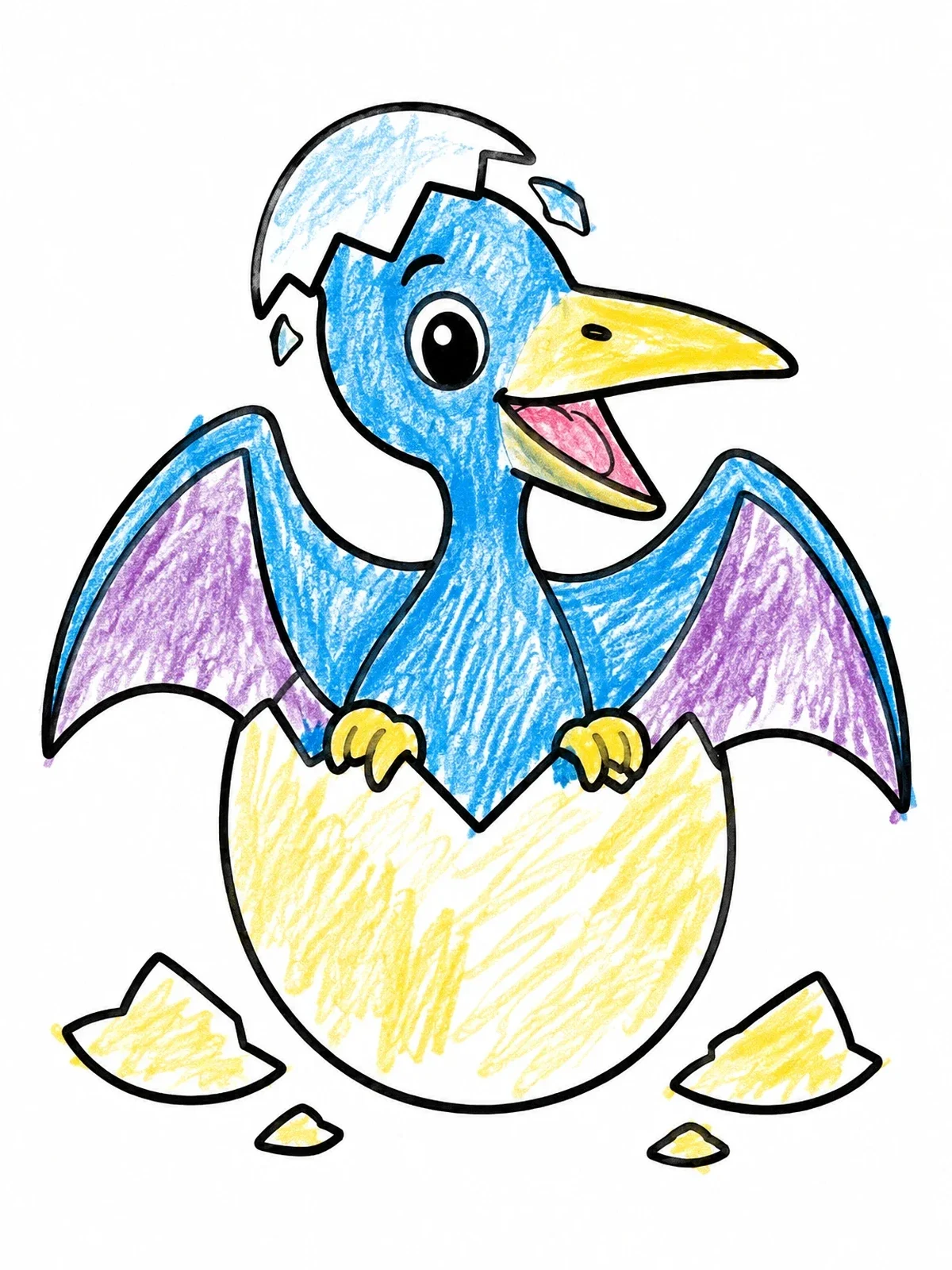 Colored example of the Baby Pterodactyl Hatching From Egg coloring page