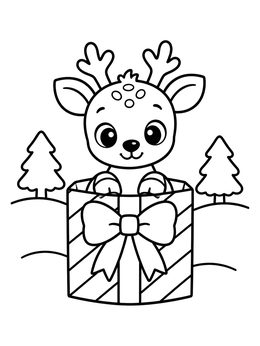 Free printable Cute Reindeer Inside Gift Box coloring page