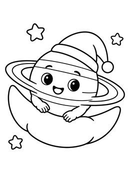 Free printable Sleepy Baby Saturn On Crescent Moon coloring page