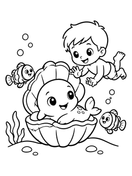 Free printable Baby Sea Monster In Shell coloring page