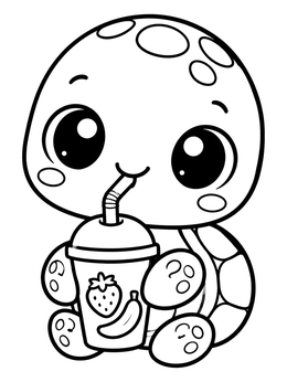Free printable Cute Sea Turtle Drinking Fruit Smoothie coloring page