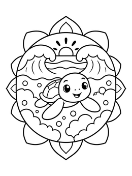 Free printable Cute Baby Sea Turtle In Waves coloring page
