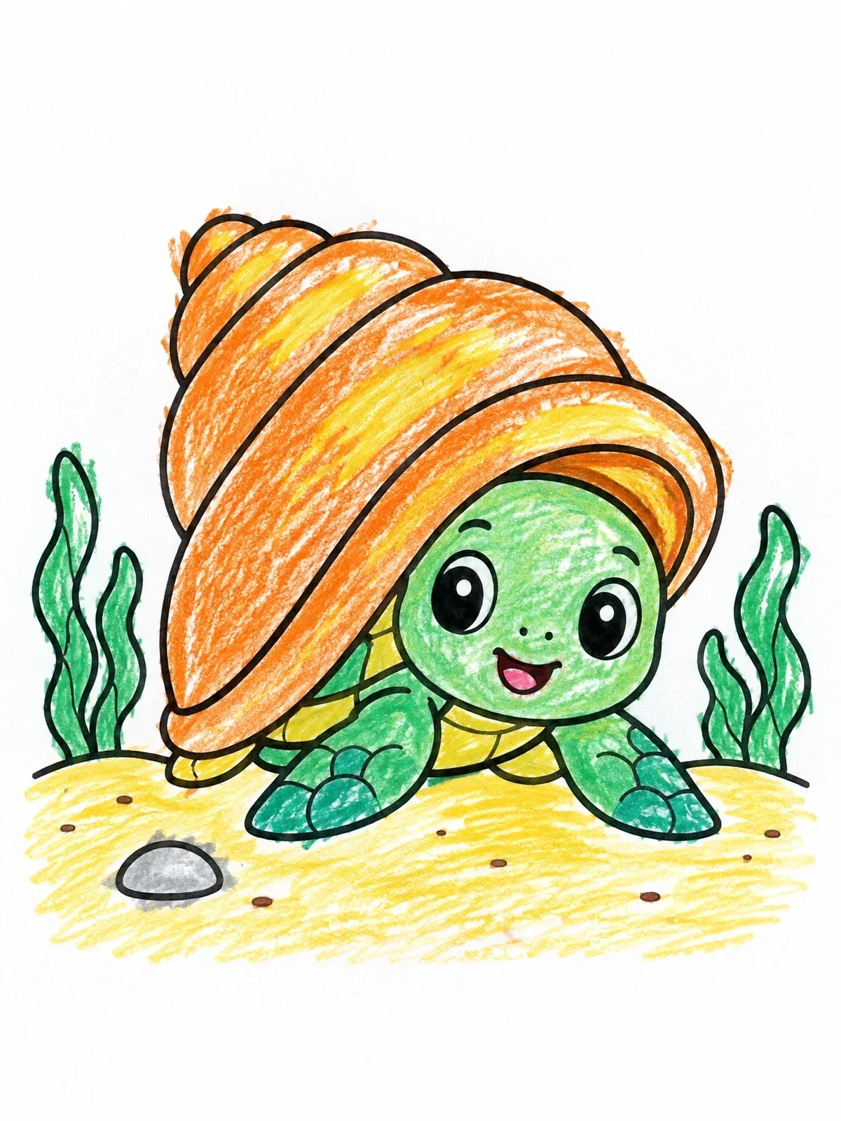 Colored example of the Baby Sea Turtle Under A Shell coloring page