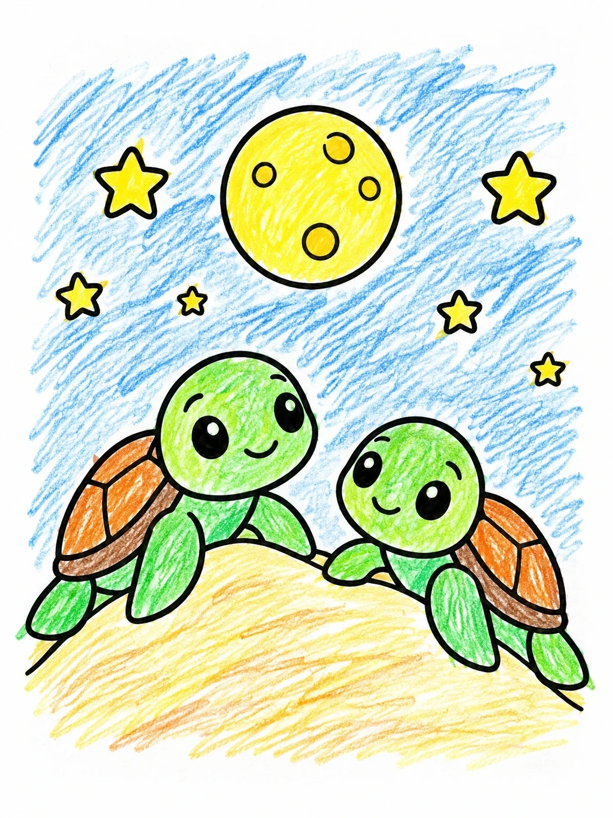 Colored example of the Sea Turtle Hatchlings Under The Moon coloring page