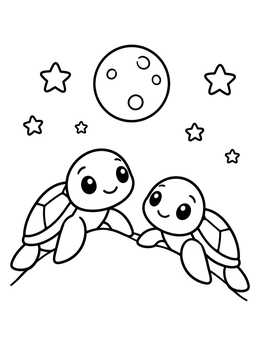 Free printable Sea Turtle Hatchlings Under The Moon coloring page
