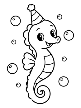 Free printable Cute Seahorse With Party Hat coloring page