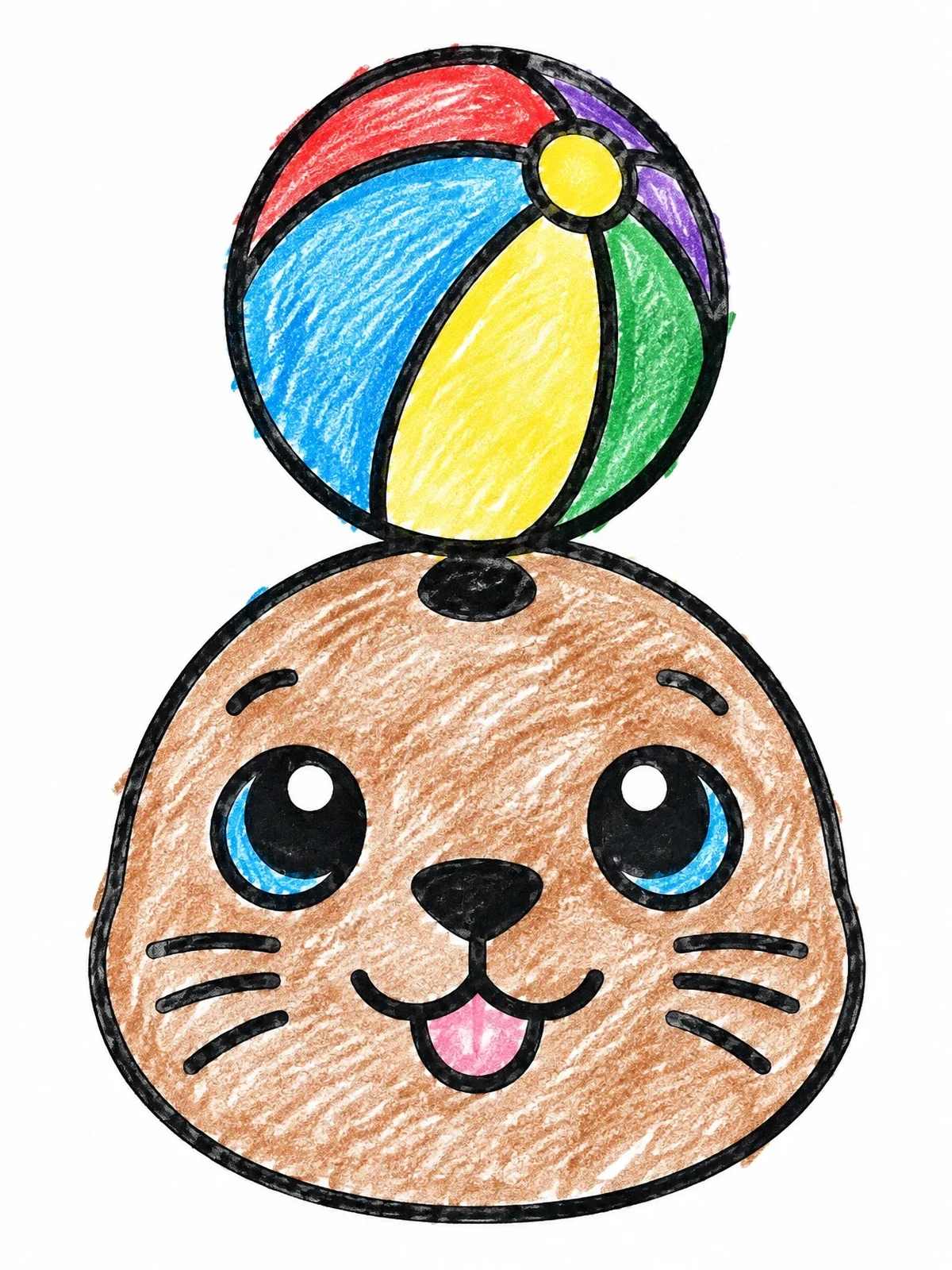Colored example of the Cute Baby Seal Balancing A Beach Ball coloring page