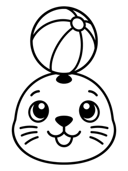 Free printable Cute Baby Seal Balancing A Beach Ball coloring page