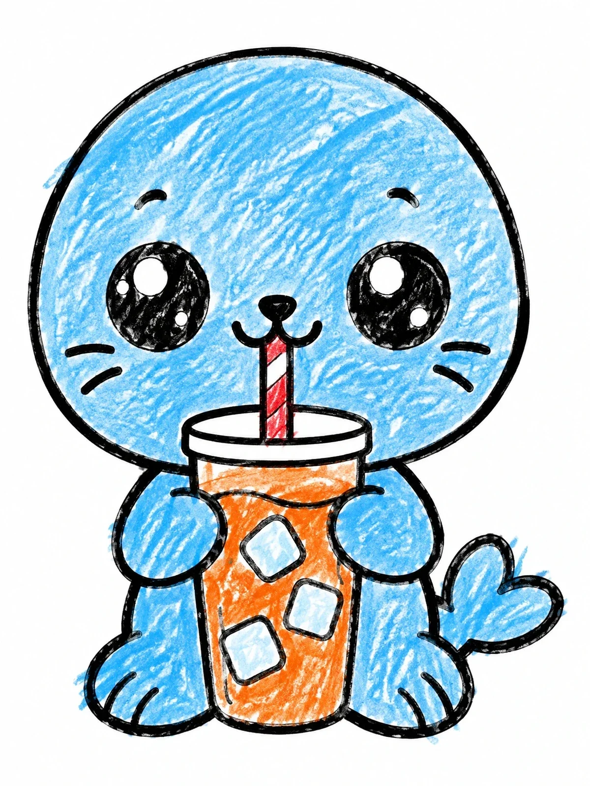 Colored example of the Cute Baby Seal Drinking Iced Juice coloring page