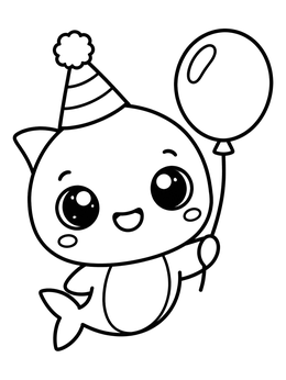 Free printable Cute Baby Shark With Party Hat And Balloon coloring page