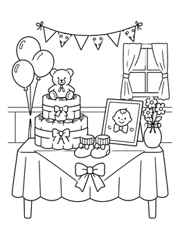 Free printable Baby Shower Party Table coloring page