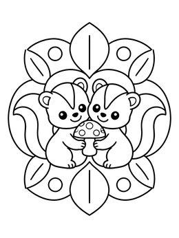 Free printable Two Baby Skunks Sharing A Mushroom coloring page