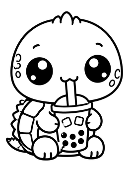 Free printable Cute Baby Turtle Drinking Boba coloring page