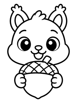 Free printable Cute Baby Squirrel Holding Big Acorn coloring page
