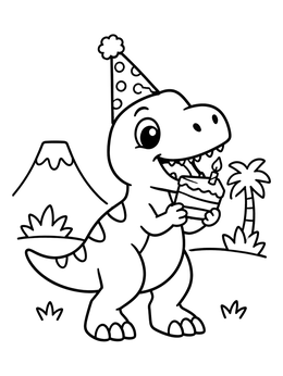 Free printable Cute Dinosaur Birthday Celebration coloring page