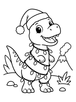 Free printable Festive Baby Dinosaur With Christmas Lights coloring page