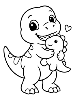 Free printable Cute Baby T Rex Hugging Plush Toy coloring page