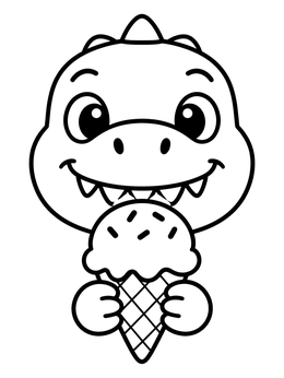 Free printable Cute Baby T Rex With Ice Cream Cone coloring page