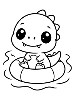 A cute baby dino floats on water in this t rex coloring page.