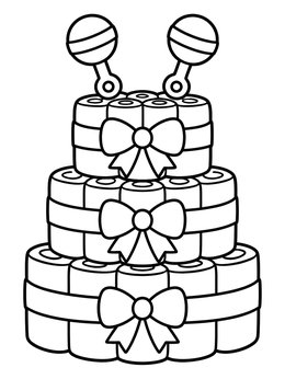 Free printable Three Tiered Diaper Cake With Rattles coloring page