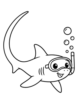Free printable Cute Thresher Shark With Snorkel Mask coloring page