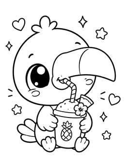 Free printable Cute Baby Toucan Drinking Smoothie coloring page