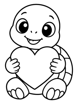 Free printable Cute Baby Turtle Holding A Heart coloring page