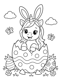 Free printable Cute Unicorn Hatching From Easter Egg coloring page