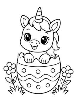 Free printable Cute Baby Unicorn Hatching From Egg coloring page