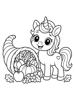 Free printable Cute Baby Unicorn With Cornucopia coloring page
