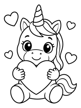 Free printable Cute Baby Unicorn With Valentine Heart coloring page