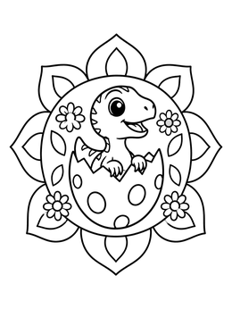 Free printable Baby Velociraptor Hatching In Flower Frame coloring page