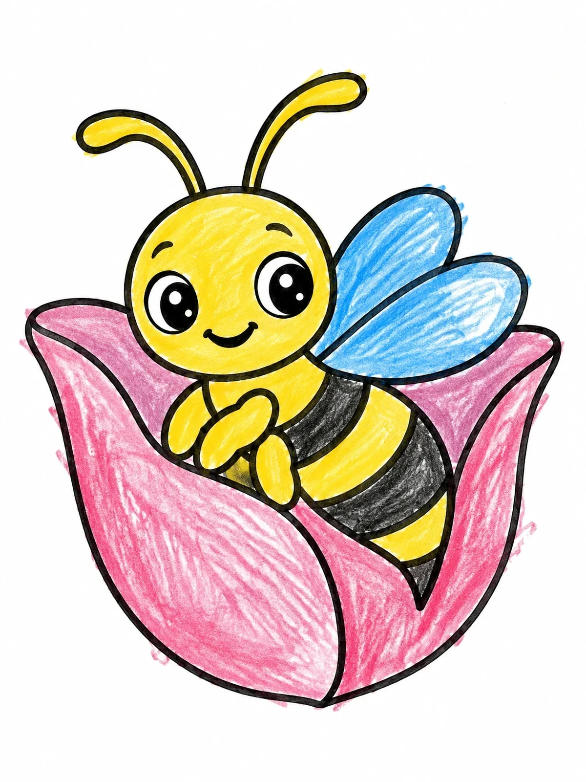 Colored example of the Cute Baby Wasp In Flower Petal coloring page