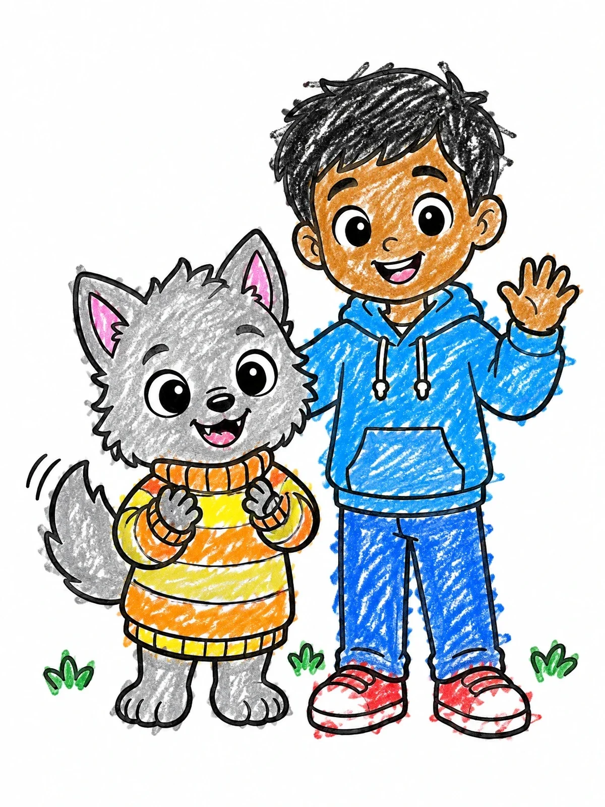 Colored example of the Cute Baby Werewolf And Boy Friend coloring page