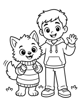 Free printable Cute Baby Werewolf And Boy Friend coloring page