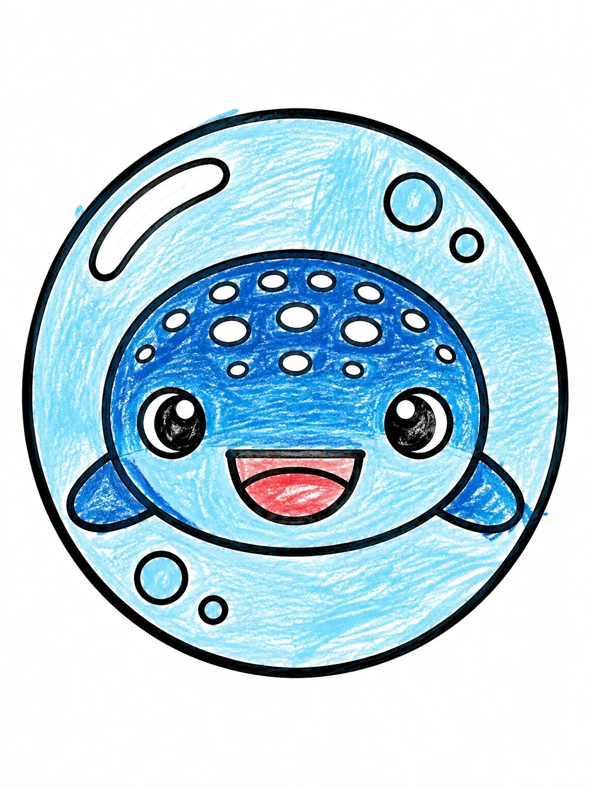 Colored example of the Cute Baby Whale Shark In Bubble coloring page