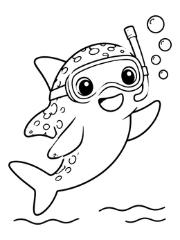 Free printable Cute Baby Whale Shark Snorkeling coloring page