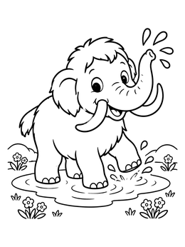 Free printable Playful Baby Mammoth In Puddle coloring page