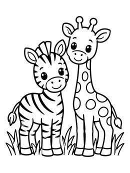 Free printable Cute Baby Zebra And Giraffe coloring page