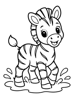 Free printable Playful Baby Zebra Splashing In Water coloring page