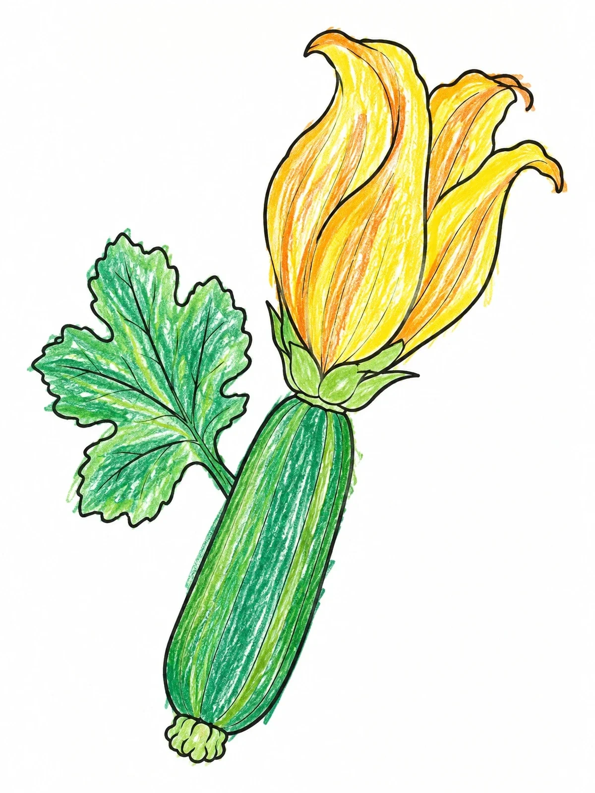 Colored example of the Baby Zucchini With Large Blossom coloring page