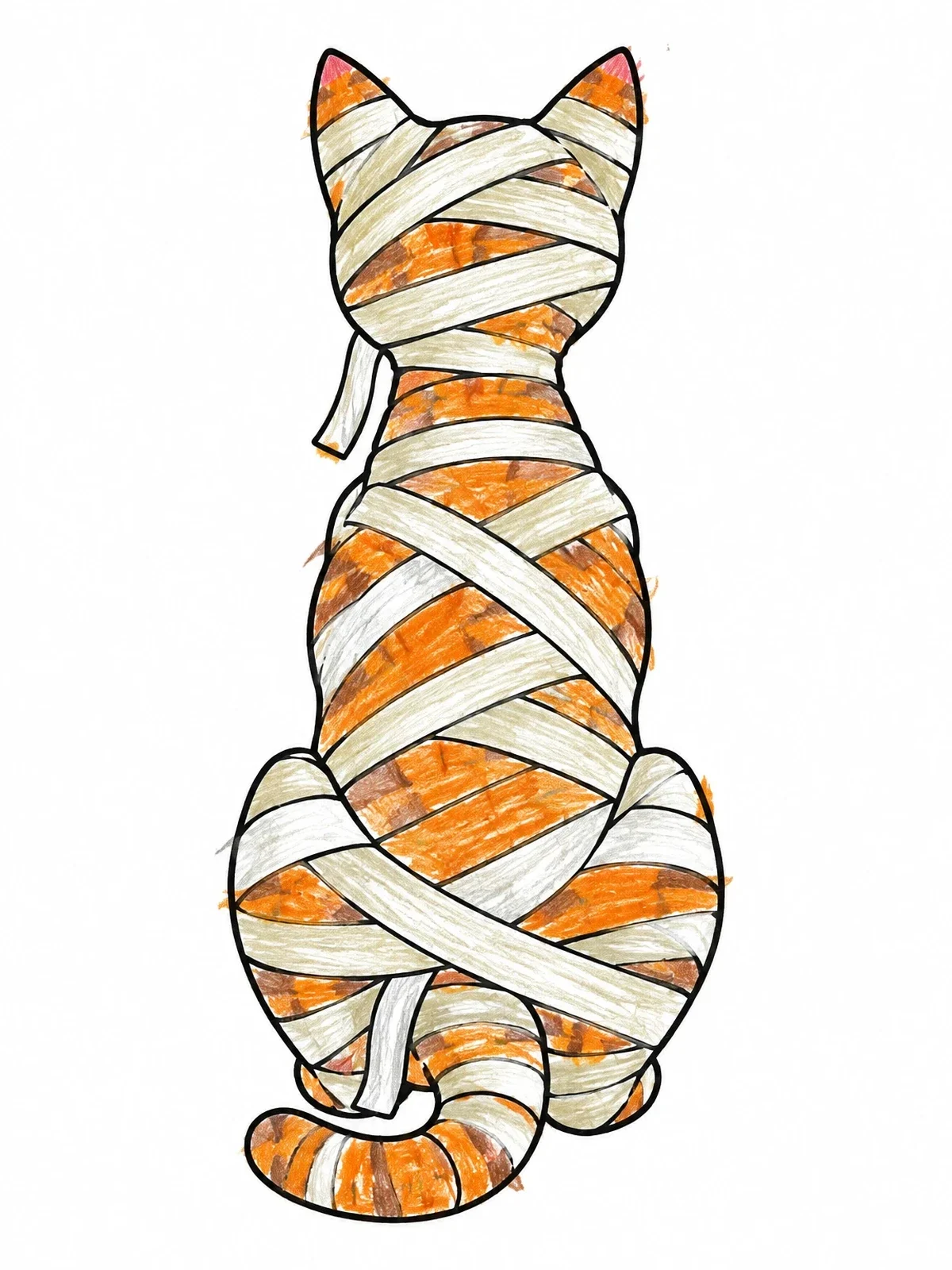 Colored example of the Back View Of Mummy Cat coloring page