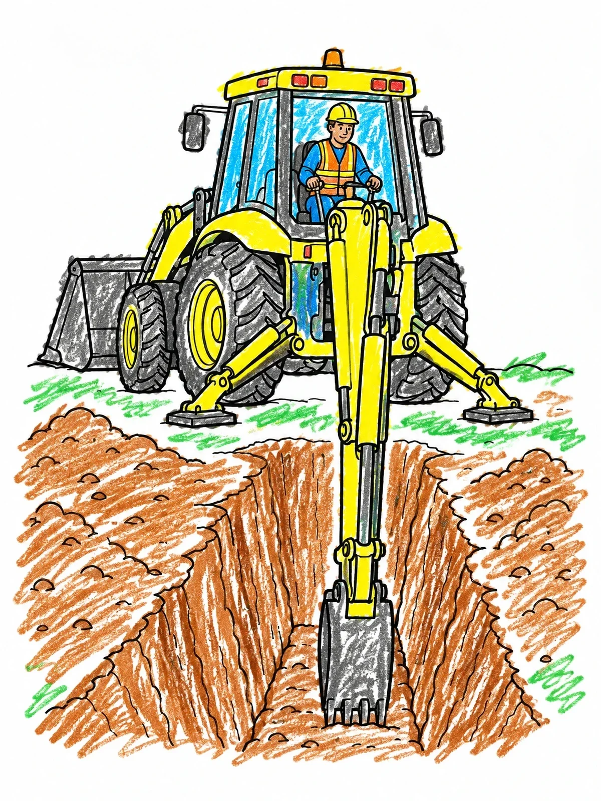 Colored example of the Backhoe Digging A Deep Trench coloring page