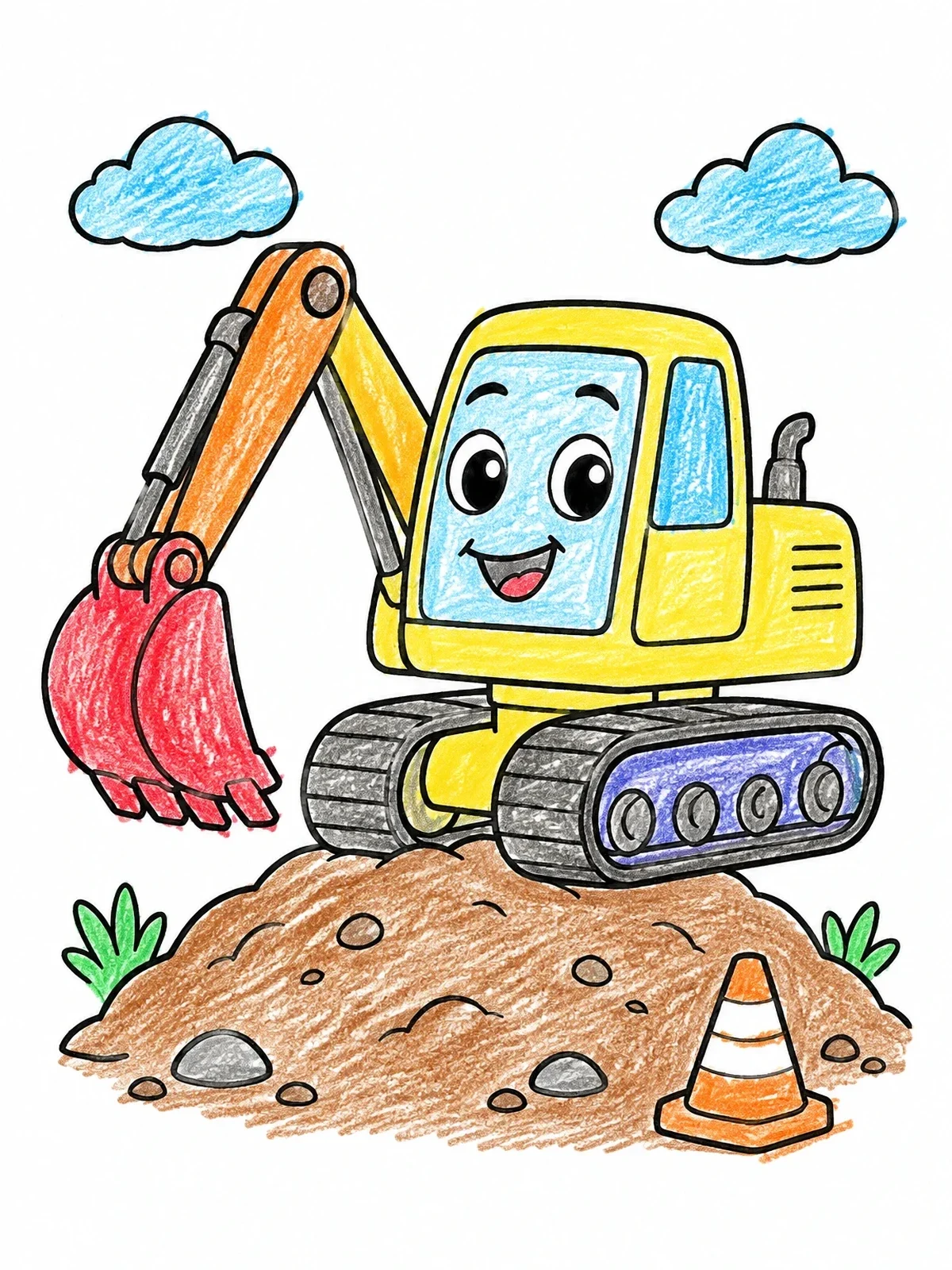 Colored example of the Friendly Little Digger On Dirt Mound coloring page