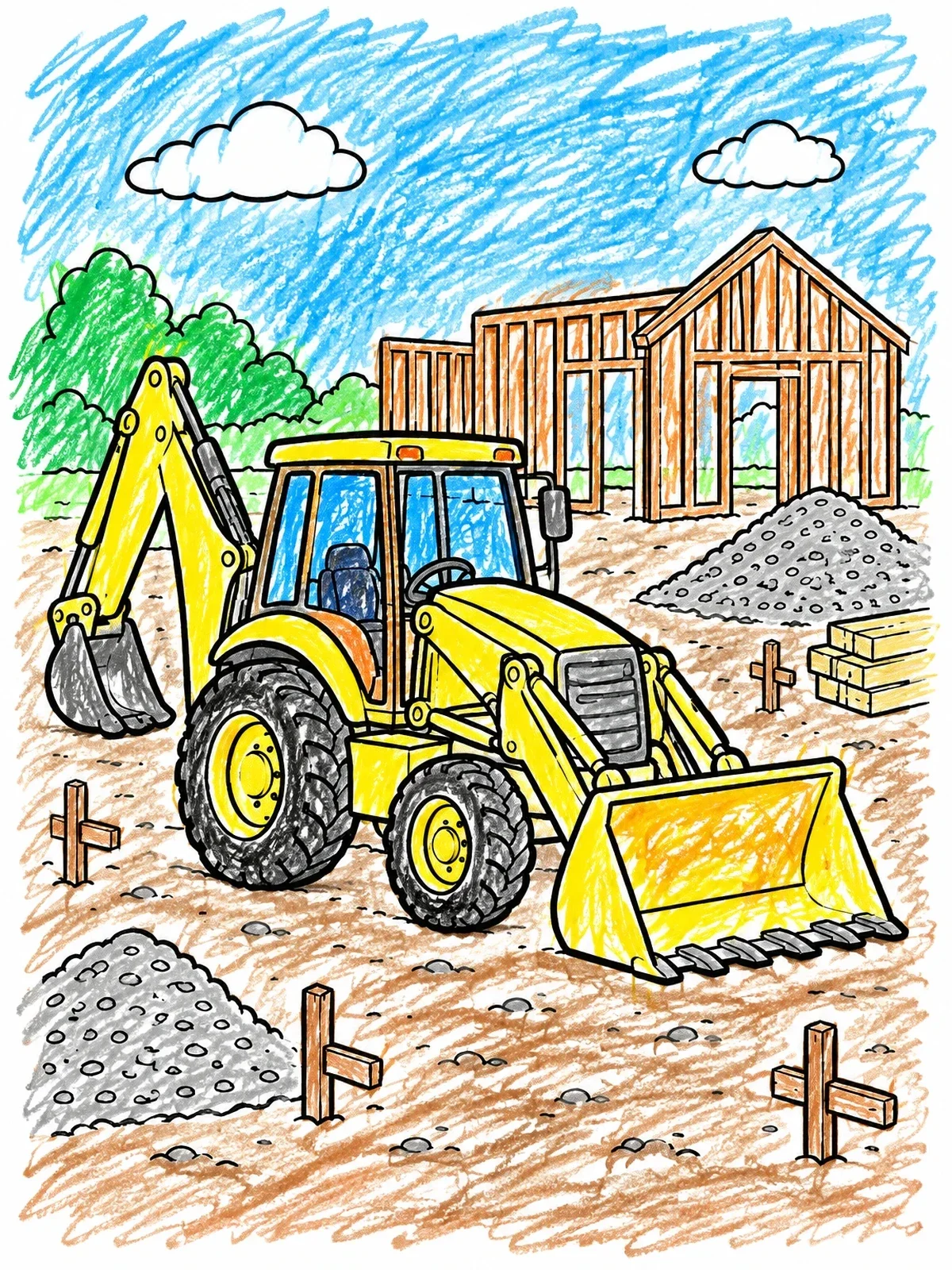 Colored example of the Backhoe Loader On Construction Site coloring page