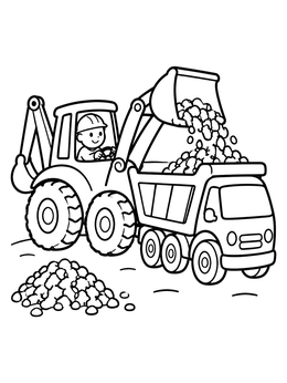 Free printable Backhoe Loader Filling Dump Truck coloring page