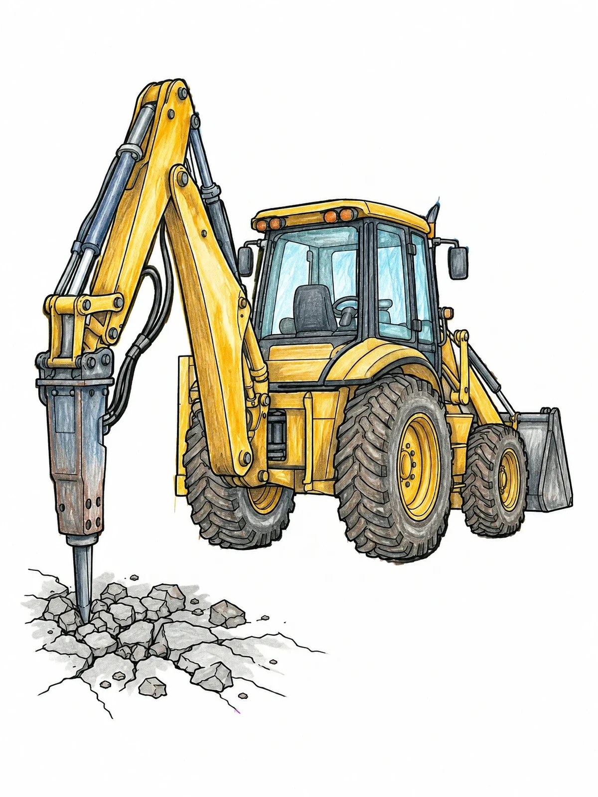 Colored example of the Backhoe Loader With Hydraulic Breaker coloring page