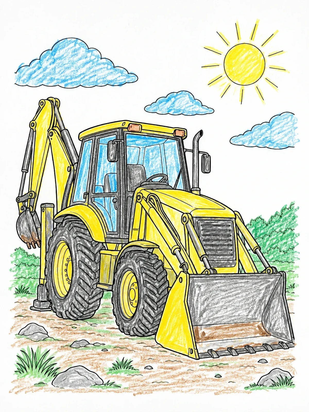 Colored example of the Backhoe Loader In The Sun coloring page
