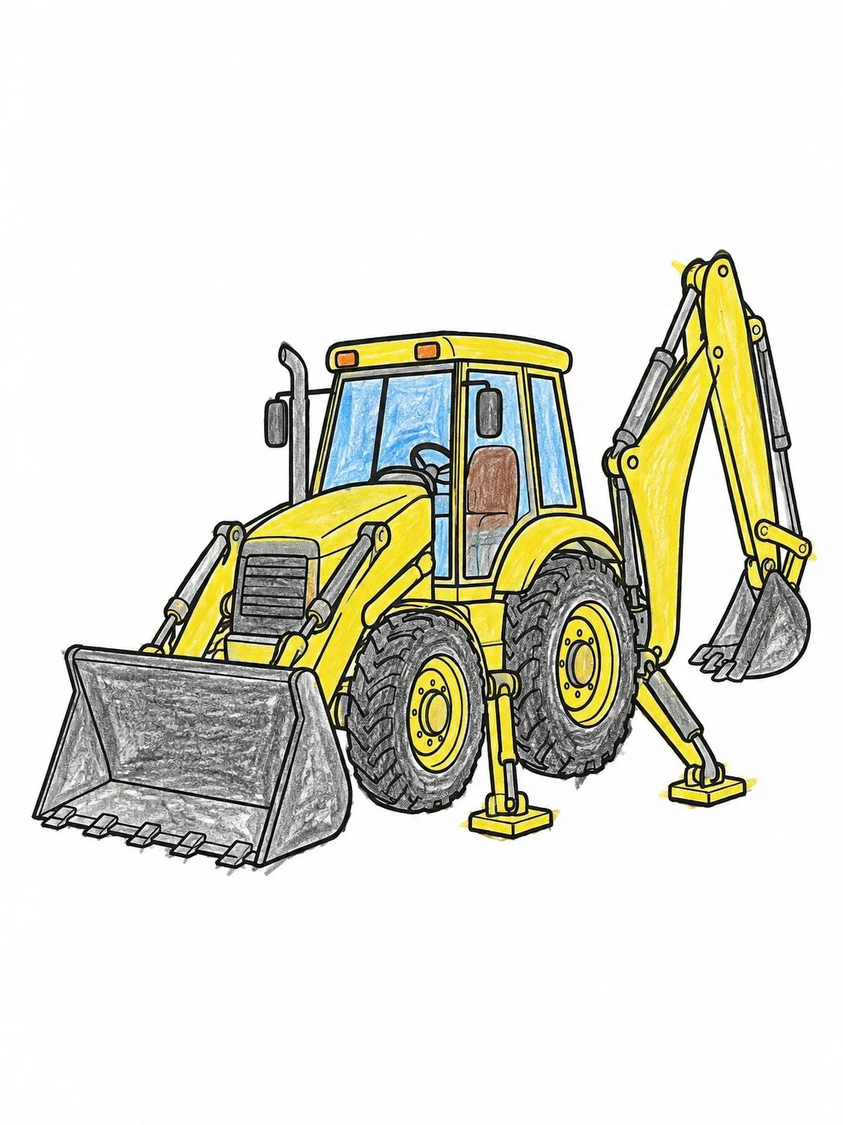 Colored example of the Backhoe Loader With Stabilizers coloring page
