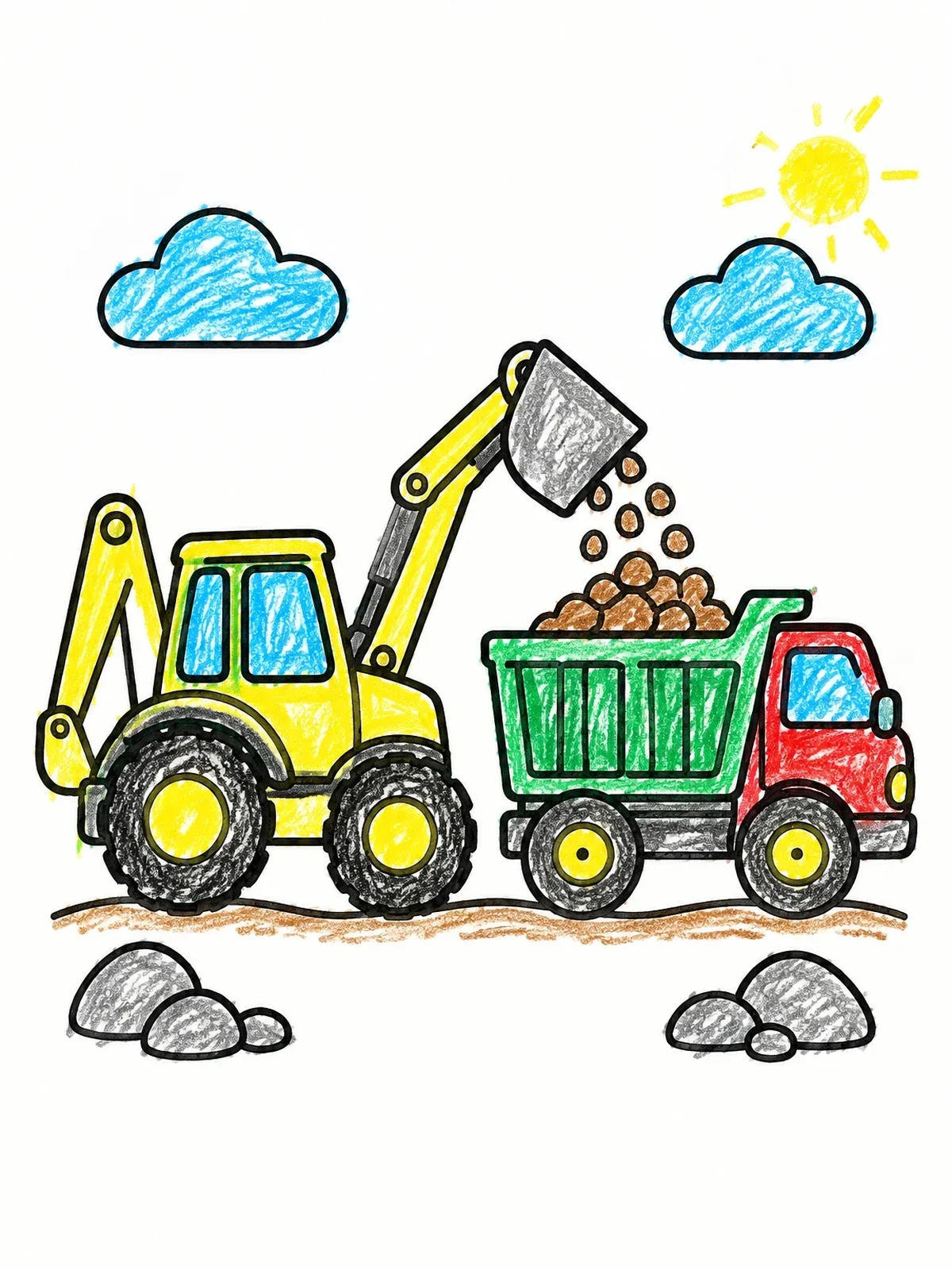 Colored example of the Backhoe Loading A Dump Truck coloring page